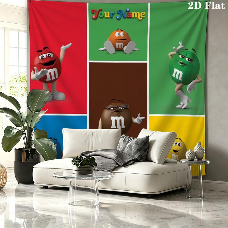 M&M's Custom Name Wall Tapestry Aesthetic Wall Hanging Printed Fabric Blanket Decorative Tapestries for Bedroom Living Room Home Decor