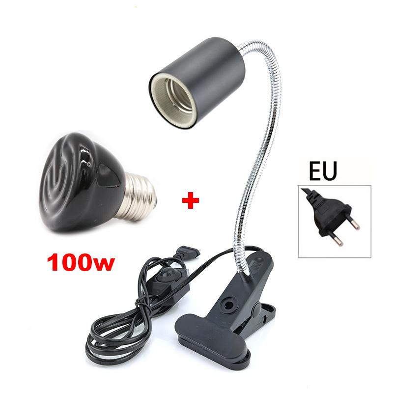 Светильник для обогрева черепах E27 EU Plug 220V Mini Pet Reptile Heat Lamp Kit Пристегивающийся керамический держатель для ламп, нагревательный набор