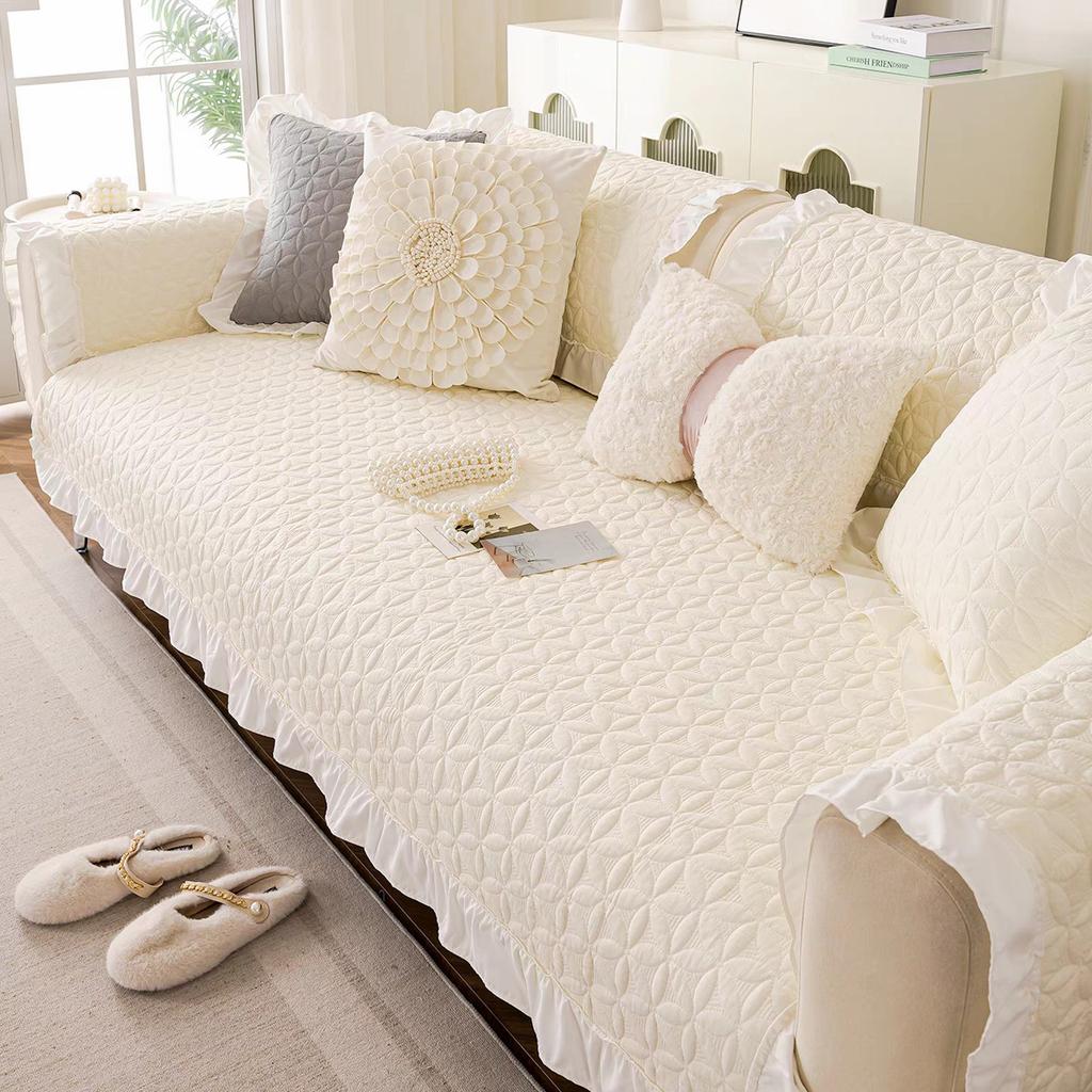 Оптовая продажа подушек для дивана Четырехсезонная универсальная тканевая подушка для сиденья Чистый хлопок Кремовый Ветер Лотосовый лист Край Нескользящий Чехол для дивана Полотенце