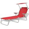 VidaXL Chaise Longue with Canopy Steel Red 42933