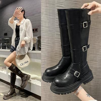 Черные ретро ботинки на толстом каблуке и платформе в британском стиле женские 2025 осень и зима новые ботинки высокие и стройнящие ботфорты