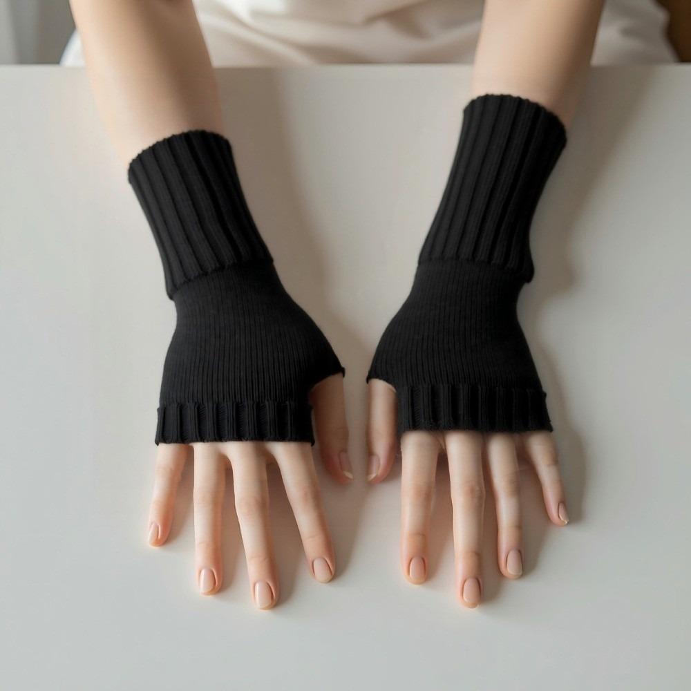 Solid Color Half Finger Mitten Knitted Fingerless Gloves New Knitted Gloves Autumn and Winter