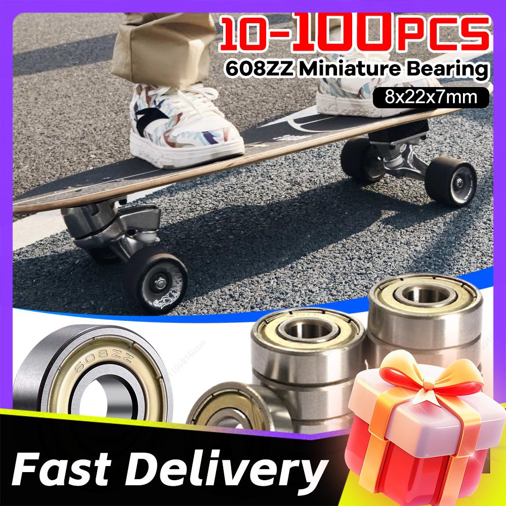 10-100PCS 608ZZ Ball Bearings 608ZZ Metal Double Shielded Miniature Deep Groove Skateboard Ball Bearings 8mm X 22mm X 7mm