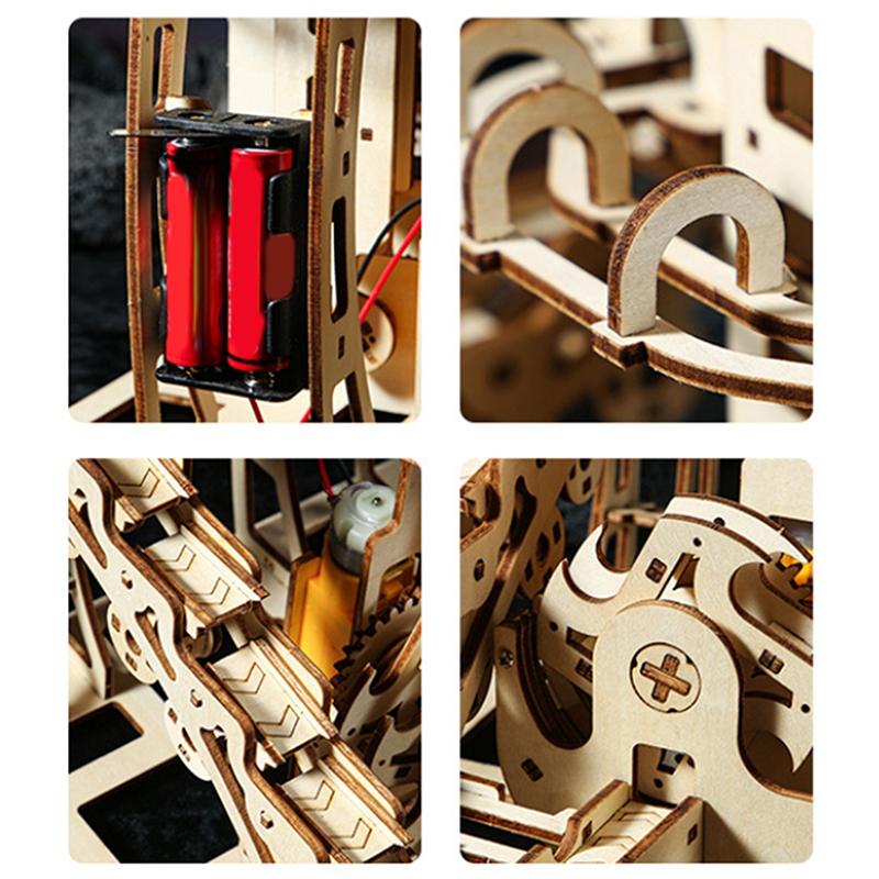 1 Set Marble Run Kit 3D Wooden Puzzles Electric Catapult Track Device Mechanical Model Science Maze Assembly Gift For Kids