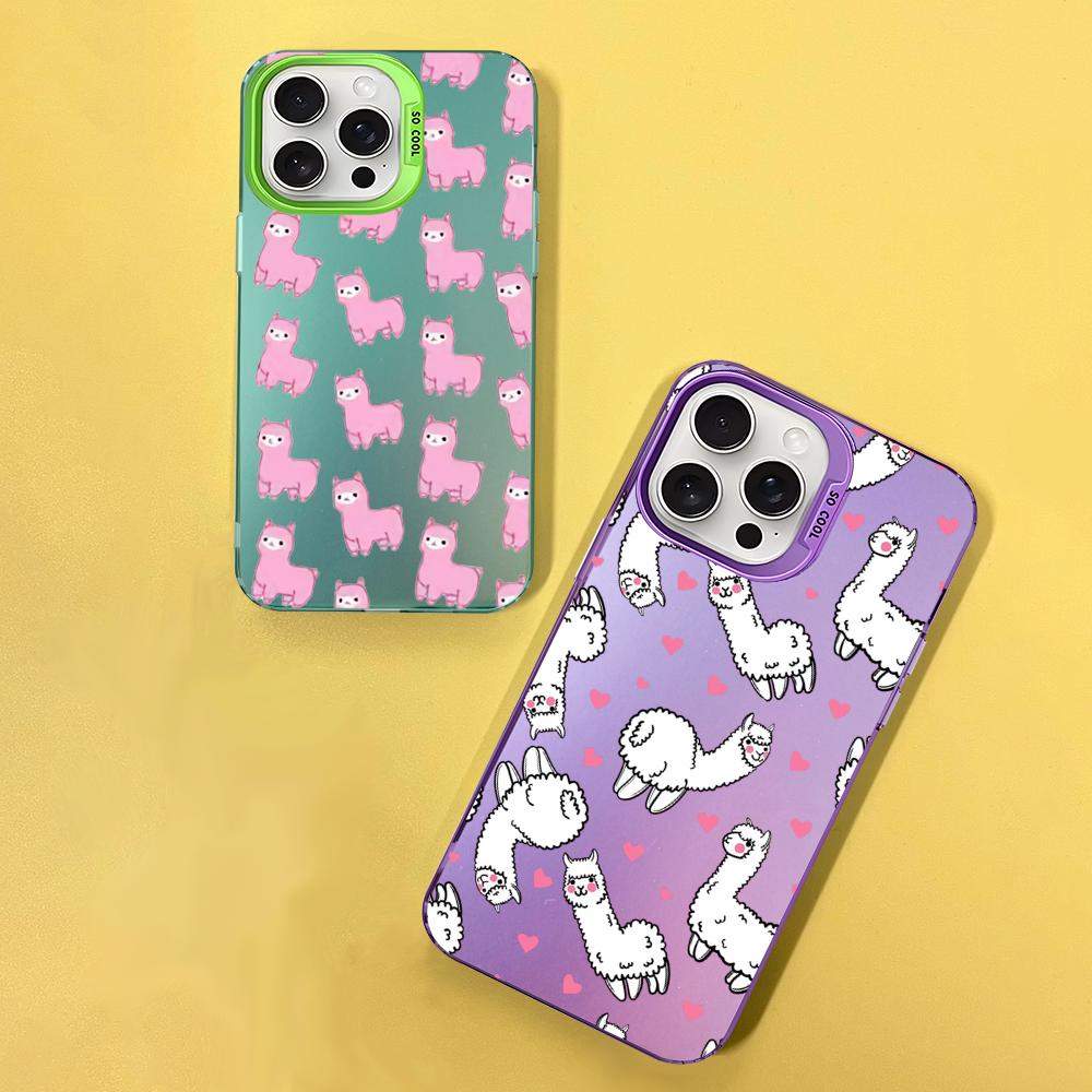 Лама Альпака Животные Мультяшные Цветной Чехол Для Телефона Для IPhone 16 15 14 13 12 11 Pro Max X XR XSMAX Матовый Ударопрочный Задний Чехол