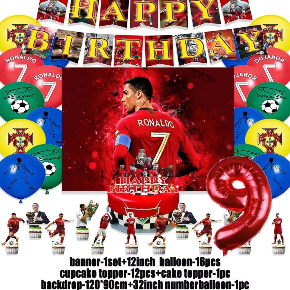 Spanish Football Player Theme Party Decoratiaons Soccer Star Balloon Set Boy Birthday Party Supplies Cr&7 Backdrop Banner Props