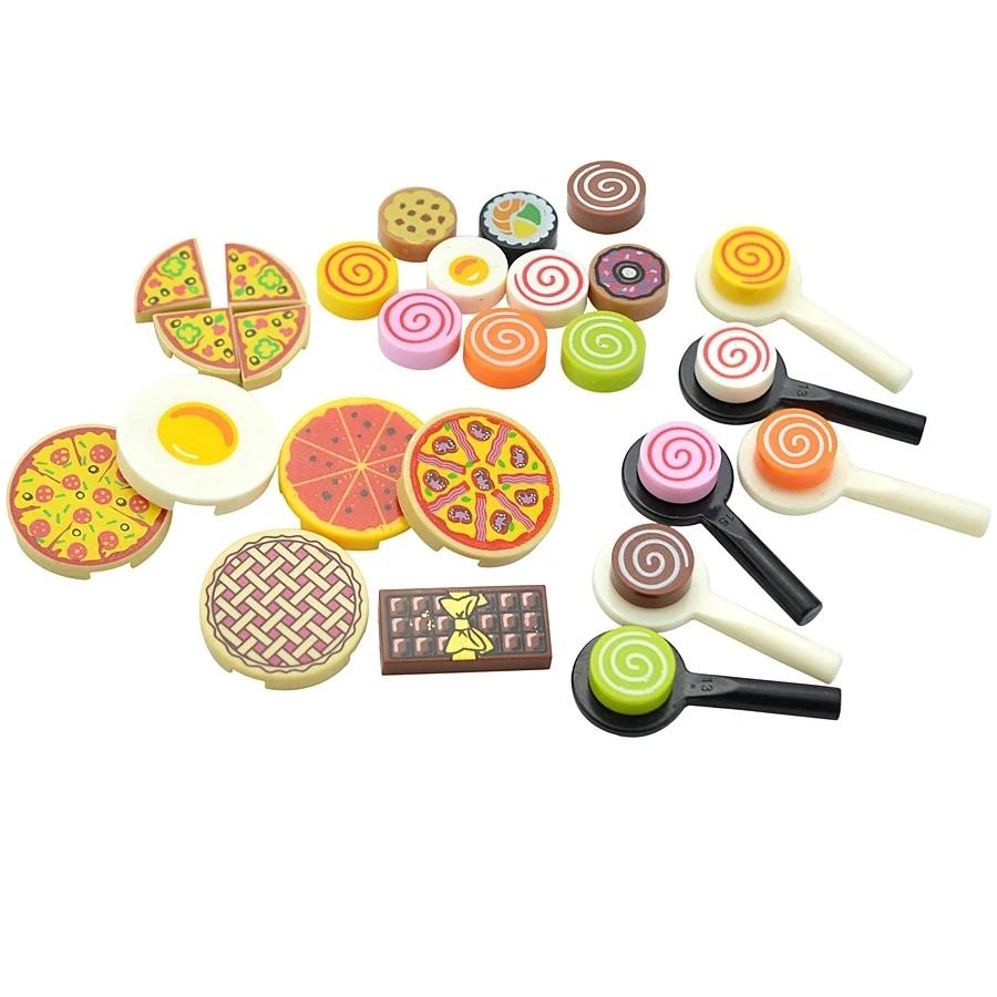 DlY Мини-фигурки для еды, фигурки из строительных блоков, хлеб, рыба, фрукты, курица, краб, хот-дог, торт, пицца, морковка, коробка, креативные игрушки, детали города, кирпич