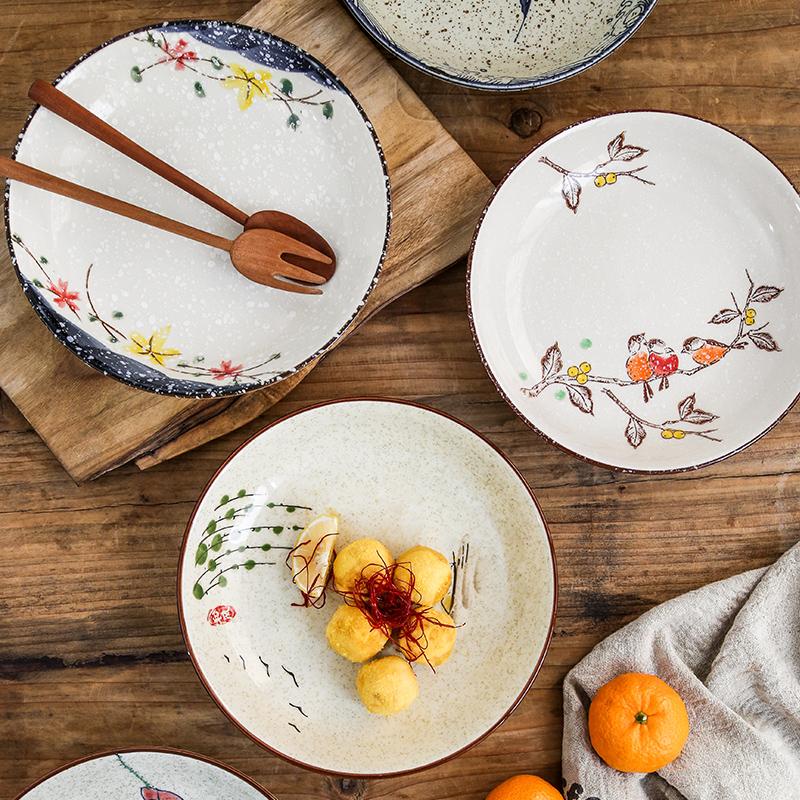Современный стиль, расписанная вручную керамическая тарелка, креативные круглые тарелки для фруктового салата, домашняя тарелка для десерта к чаю в стиле ретро