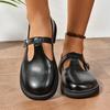 T Strap Low Heels Mary Jane Shoes Women Comfortable Buckle Strap Flats Woman 2025 Vintage Plus Size Pu Leather Shoes Female 42