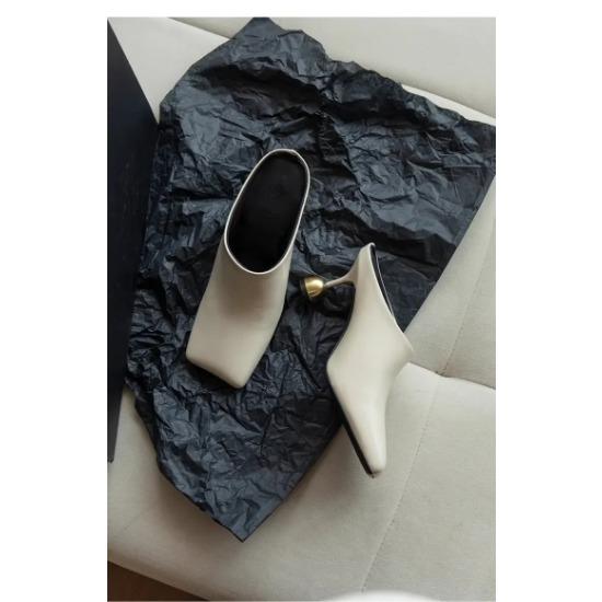 White Sheepskin Square Head Women's Slipper Baotou Textured Elegant Commuter Casual Simple Sense of Classic Wine Glass Heels New