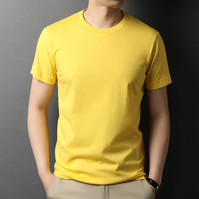 Summer New Solid Color Short-sleeved T-shirt for Young Men, Fashionable Cotton Thin Breathable Round-neck T-shirt