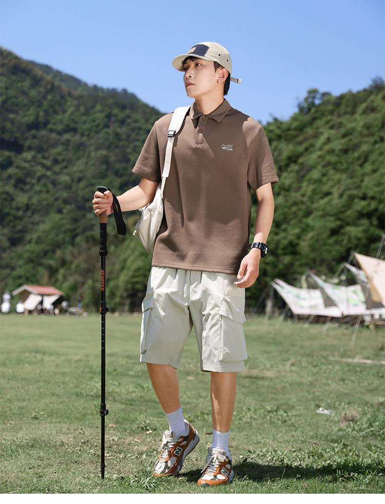 Cotton blend simple lapel casual short sleeved men's polo shirt