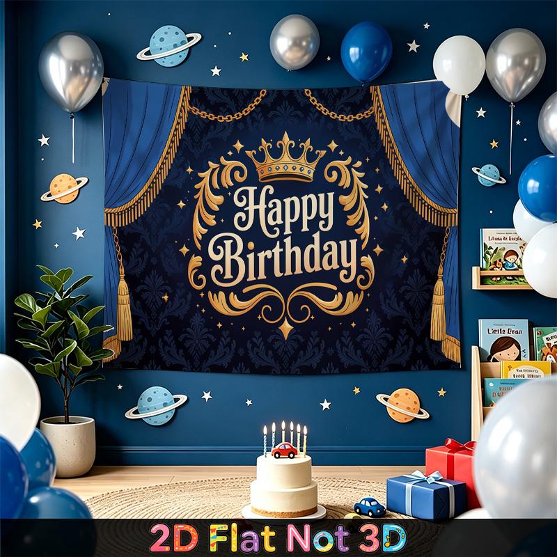 Party Backdrop Happy Birthday Birthday Crown Blue Photo Booth Background Front Door Decor