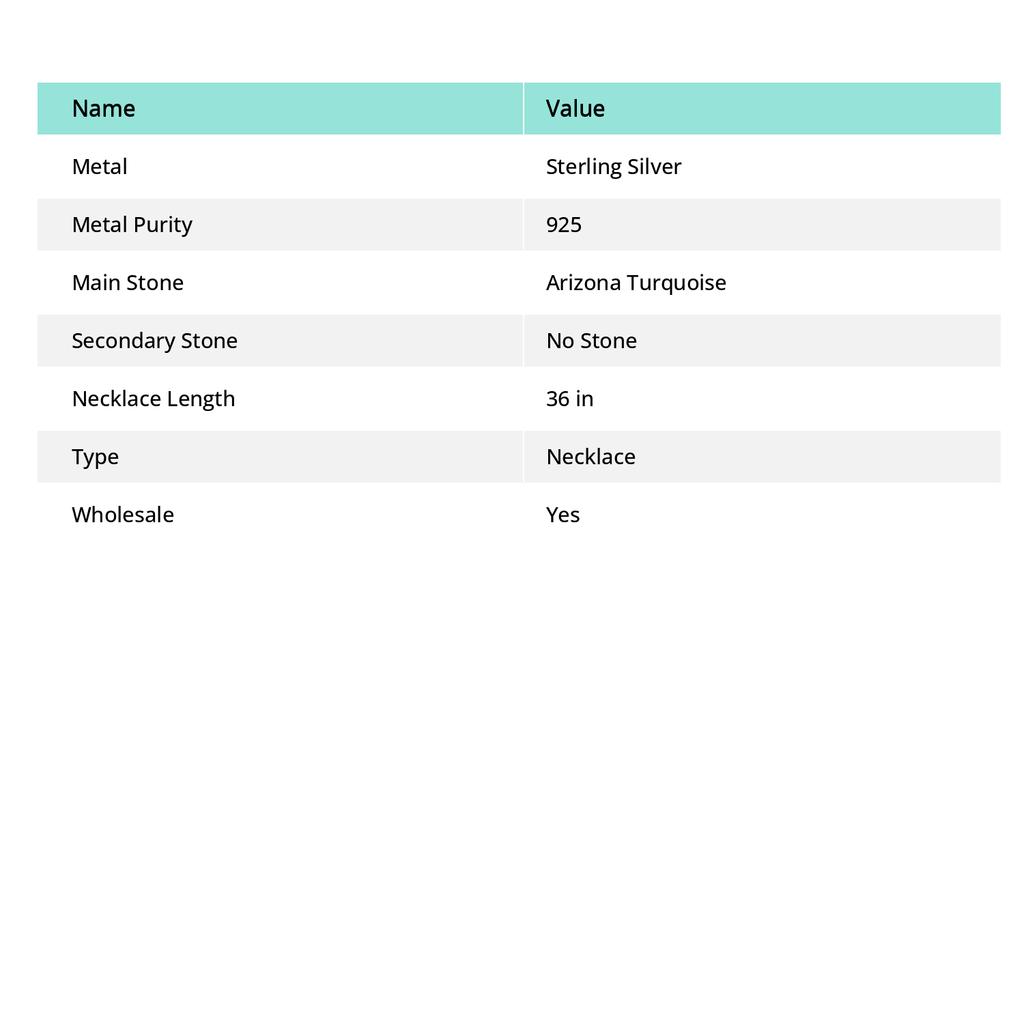 Arizona Turquoise Gemstone 925 Sterling Silver Jewelry Gift Necklace 36" B8z69