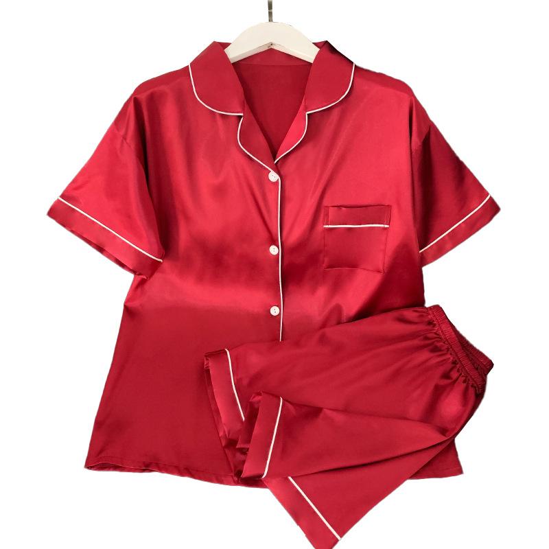 Cool Imitation Silk Pajamas Women'S Summer Short-Sleeved Shorts Gorgeous Loungewear Set