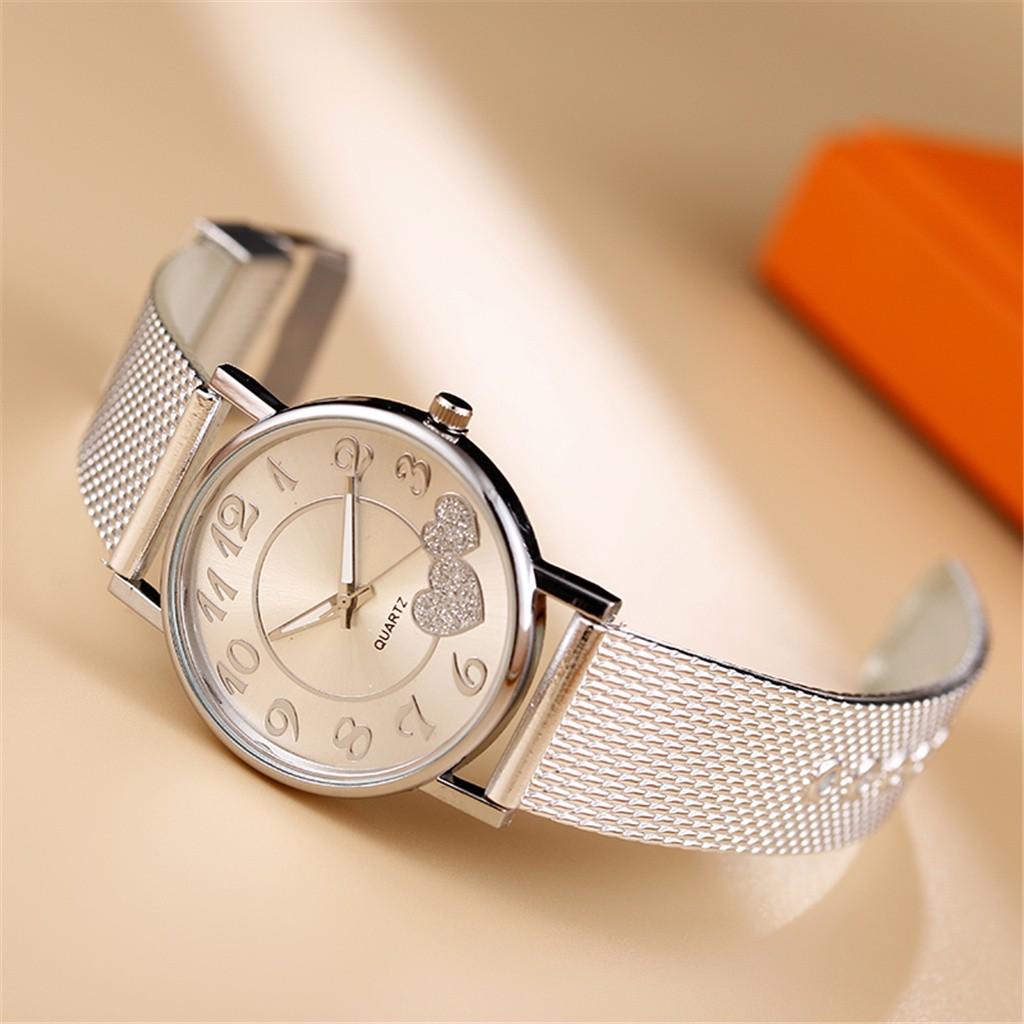 Fashion Women Watches Ladies Watch Silver Heart Dial Silicone Mesh Belt Wristwatches Reloj Mujer Montre Femme Women's Watch