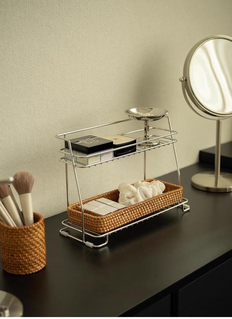 Hand-Woven Natural Rattan Storage Basket for Cosmetics and Desktop Organizing with a Retro High-End Feel