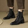 Модные НОВЫЕ Осенние Женские Ботинки из Спилковой Кожи Женская Обувь с Острым Носком на Массивном Каблуке Элегантные Ботильоны на Шнуровке на Молнии Современные Ботинки