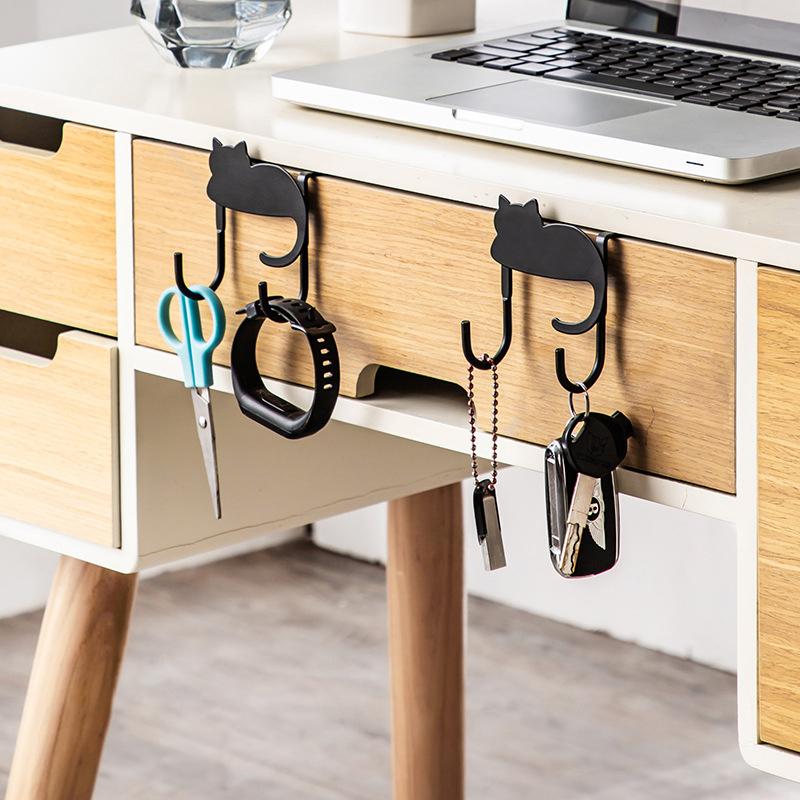 Дверной крючок для вешалки из кованого железа, окрашенный распылителем, вешалка для шкафа, милый кот, дверь без дырокола