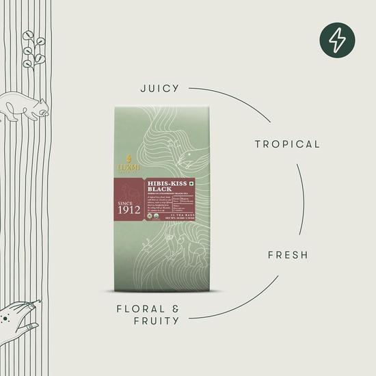 LUXMI Estates Чай черный Hibis-Kiss 25 чайных пакетиков (50 г) Упаковка | Сертифицированный органический черный чай|Гибискус Клубника|Травяной чай