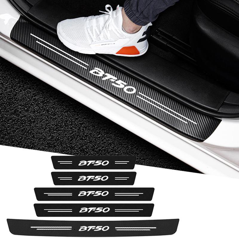 Car Door Sill Protective Sticker Carbon Fiber Leather Threshold Strips for Mazda BT50 Logo Trunk Bumper Scratch Guards Decals FF30
