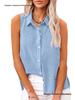 Летняя женская рубашка без рукавов с лацканами из хлопка и льна