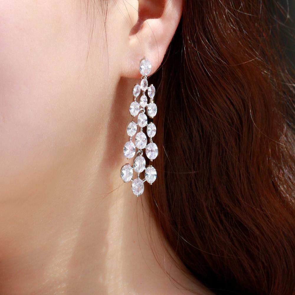 CMM Sparkling Cubic Zirconia Chandelier White Gold Color Drop Earrings