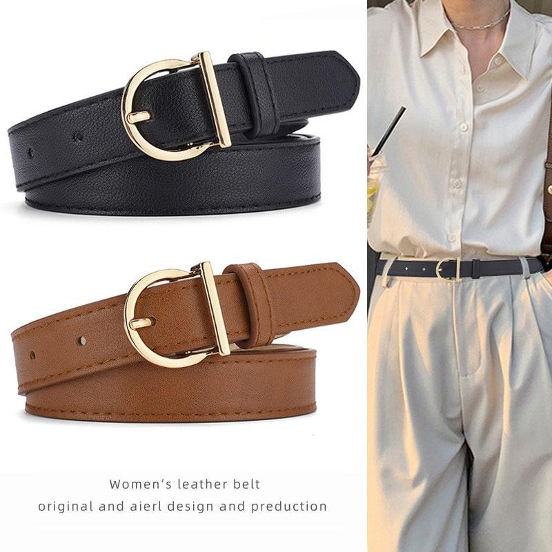 Stylish Retro Gold Pin Buckle Women'S Belt Personalized Simple Decorative Suit Jeans Dress Belt Women'S