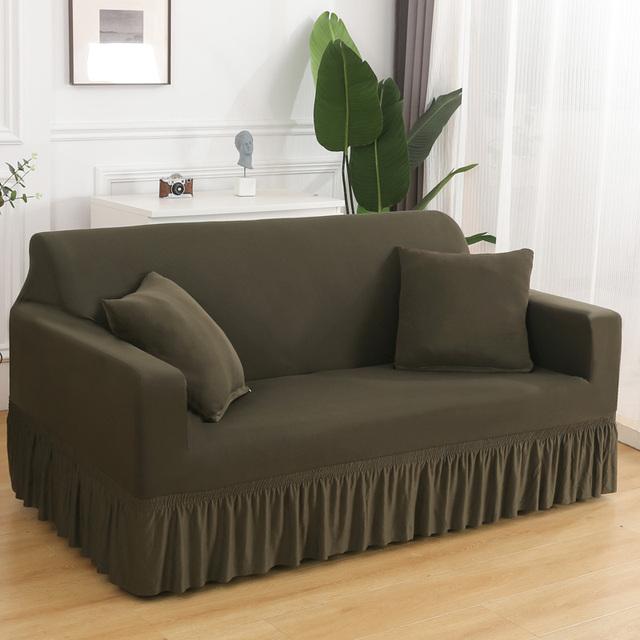 1 /2 /3 /4 Seater Stretch Sofa Skirt Cover For Living Room Nordic Solid Color Couch Slipcover With Skirt Hem Armchair Protector