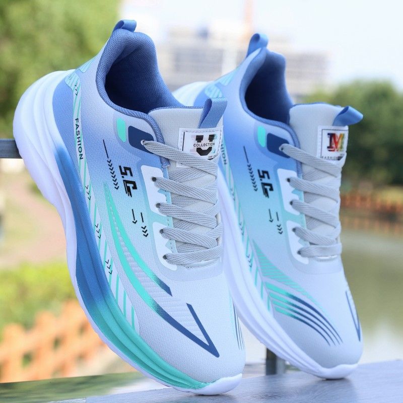 Running shoes men's spring shock-absorbing sports shoes ultra-lightweight student running shoes leather upper teen couple shoes