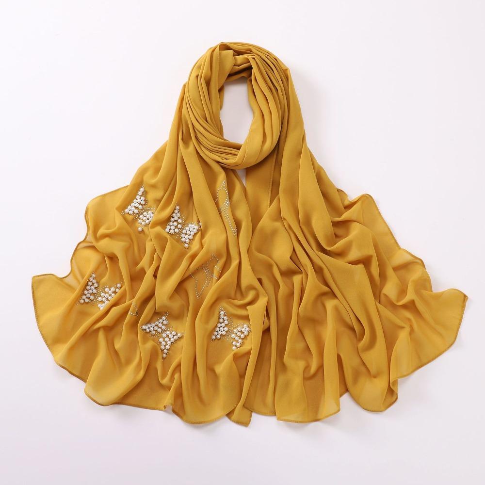 Malaysia Scarf Pearl Silk Headscarf Islamic Clothing Turbans Satin Hijab  For Women