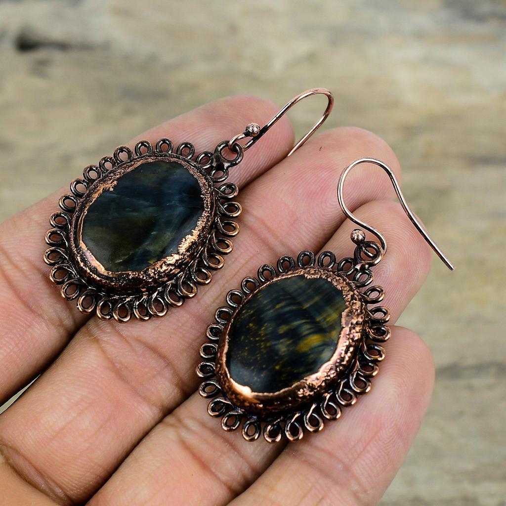 Серьги из гальванопластики из меди Серьги из драгоценных камней Ювелирные изделия из гальванопластики из меди Серьги ручной работы для подарков
