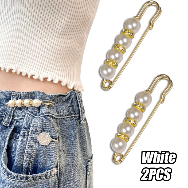 New 2Pcs Vintage Pearl Clothing Pins For Women Decor Dress Pants Buckle Brooches Set