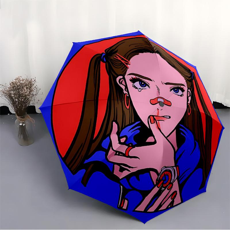 1pc Girl Pannern Automatic Open/Close Umbrella, Portable Folding Umbrella, Compact Travel Umbrella for033