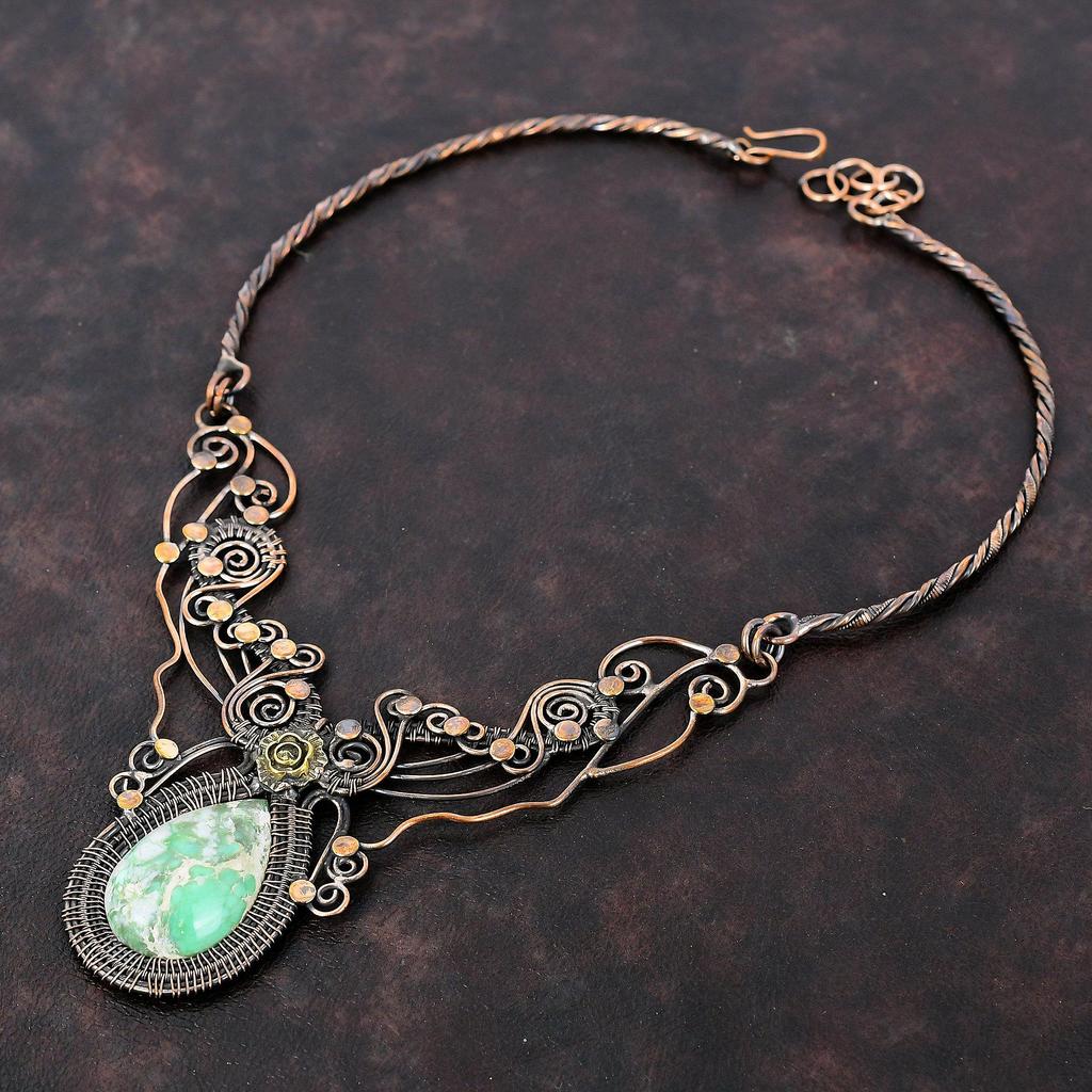 Variscite Gemstone Necklace Copper Wire Wrapped Necklace Adjustable Necklace Copper Jewelry Handmade Necklace Wire Wrap Jewelry Gift For Her
