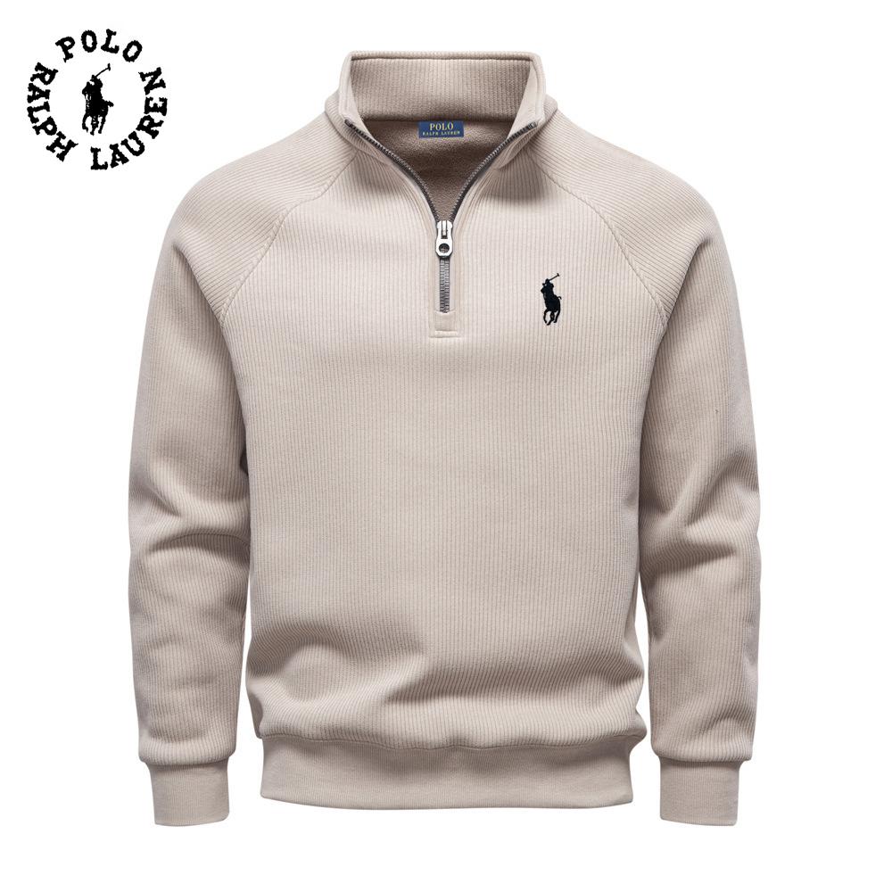 Ralph Lauren 2026 Новая осенне-зимняя толстовка с вышивкой, на молнии до середины, с воротником-стойкой, модная, универсальная, плюшевая, мужская толстовка