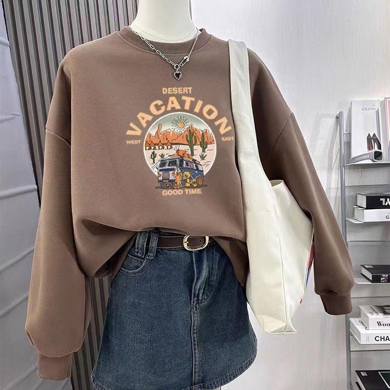 New Autumn Winter Women's Pullover Round Neck Printed Fashion Loose Versatile Casual Long-sleeved Sweatshirts