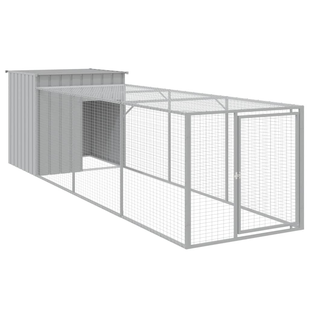 Chicken Coop with Run Light Grey 110 x 405 x 110 cm Galvanized Steel