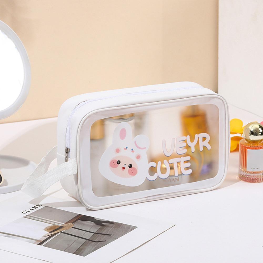 PU Makeup Bag Transparent Cartoon Cosmetic Storage Bag Wet-Dry Separation Large Capacity Travel Toiletry Pouch for Women Girls