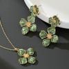 Atmospheric Green Oil-drop Flower Necklace and Earrings Set