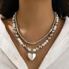 Fashion Simple Double Layered Beaded Love Heart Pendant Necklace for Women Punk Style Unisex Clavicle Chains Necklaces Jewelry Accessories