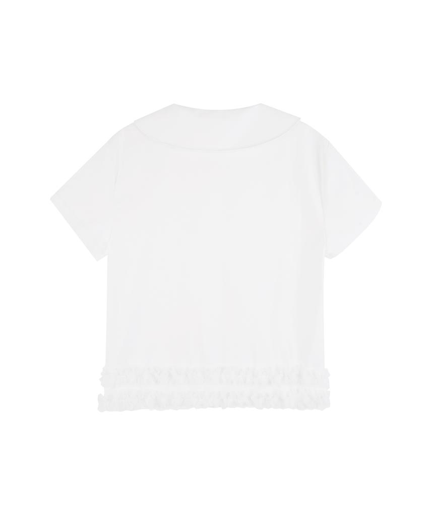 HIGH SCHOOL DISCO Round Collar Ribbon Pocket Blouse_White