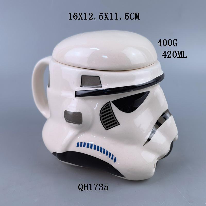 Star Wars Mug with Lid, Darth Vader White Trooper Mandalorian Ceramic Coffee Cup, Collectible Drinkware for Fans
