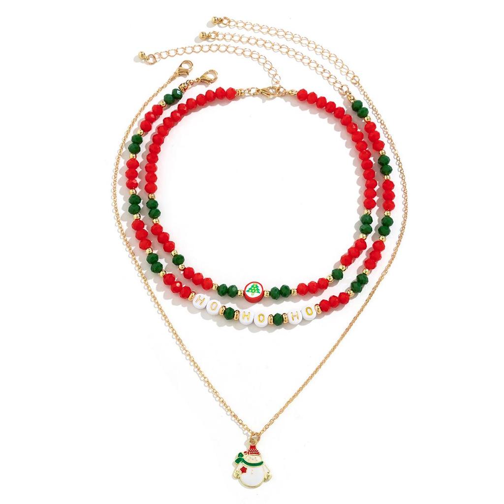 European and American Beaded Snowman Choker Necklace - Women's Imitation Crystal Christmas Gift Jewelry