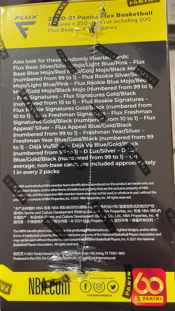 Коробка для баскетбольной карты Panini Flux от NBA Коробка для баскетбольной карты Panini Flux от NBA 2020-21