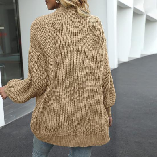 Женский вязаный кардиган-фонарик с длинным рукавом и открытой передней частью, свитер средней длины, пальто, однотонный свободный крой, верхняя одежда для вязания