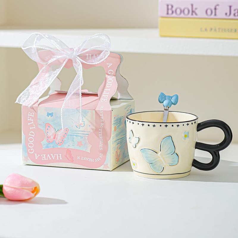 High Looking Butterfly Cup Ceramic Mug for Girls Birthday Gift Souvenir Water Cup Office Coffee Cup