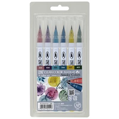 Kuretake ZIG Clean Color Real Brush 6 Дымчатых ручек, Цвета, RB-6000AT/6VF