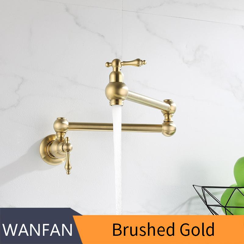 Black Wall Faucet Double Joint Spout Folding Stretchable Swing Arm Wall Kitchen Faucet Single Hole Two Handle Kitchen Sink