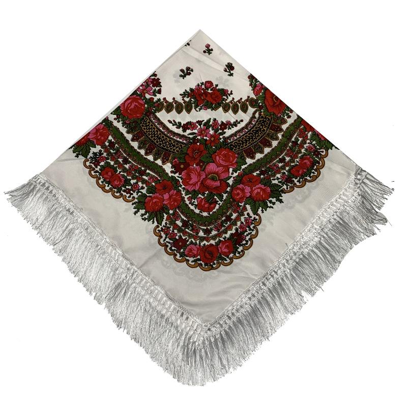 120*120см Ретро Цветочный Принт Большая Квадратная Бандана Русские Шали с Бахромой Женский Головной Платок бабушка Платки Этническая Пашмина